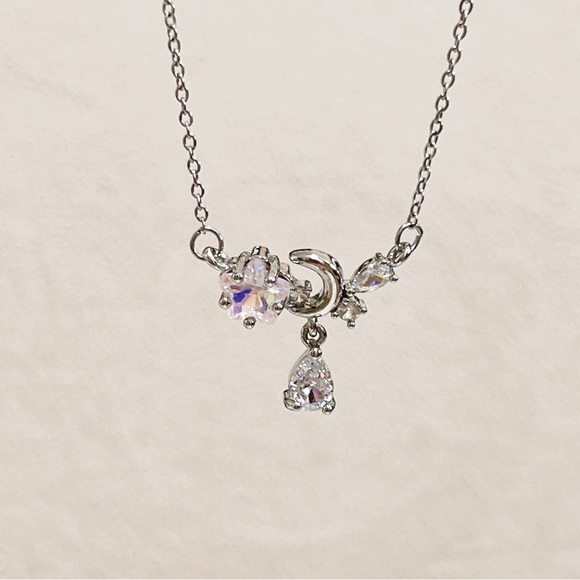 ✨ moon & pink star with dangle stone necklace - Picture 10 of 13